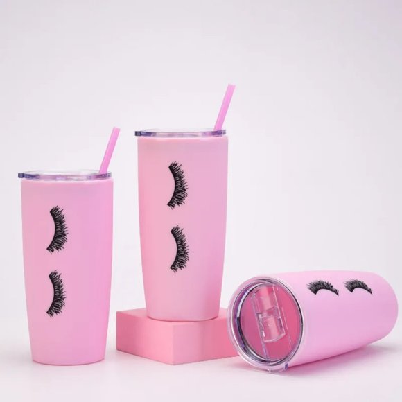 Pink Eyelashes Double Plastic Straw Cup - Picture 4 of 4